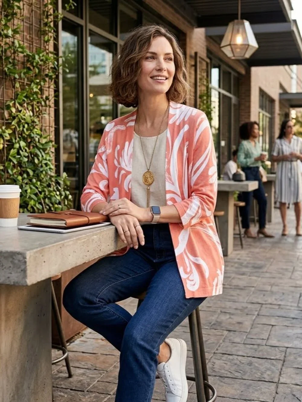 Chico's Women's Size 2/12-14 (L) Orange Summer Romance Open Front Cardigan